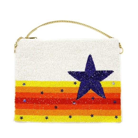 STAR Seed Beaded Orange Blue Team Colors Astros Auburn Crossbody Clutch Handbag - Picture 7 of 8
